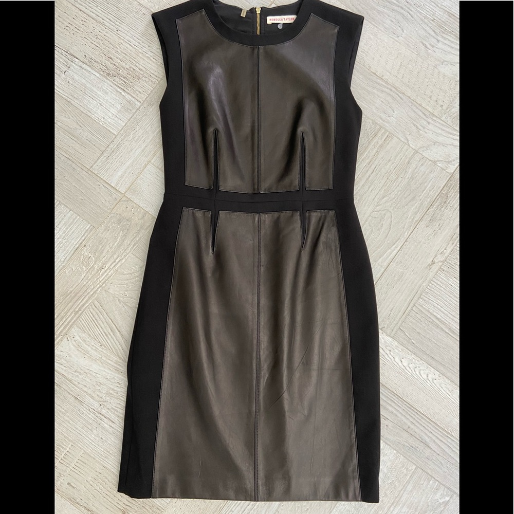 REBECCA TAYLOR SLEEVELESS BLACK DRESS WITH LEATHER ACCENTS.  SIZE 4.